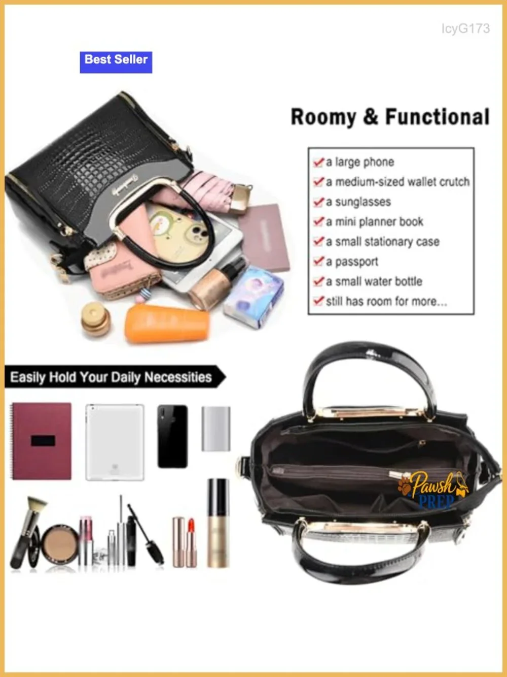 PU Patent Leather Crocodile Pattern Satchel Handbag Women Shoulder Crossbody